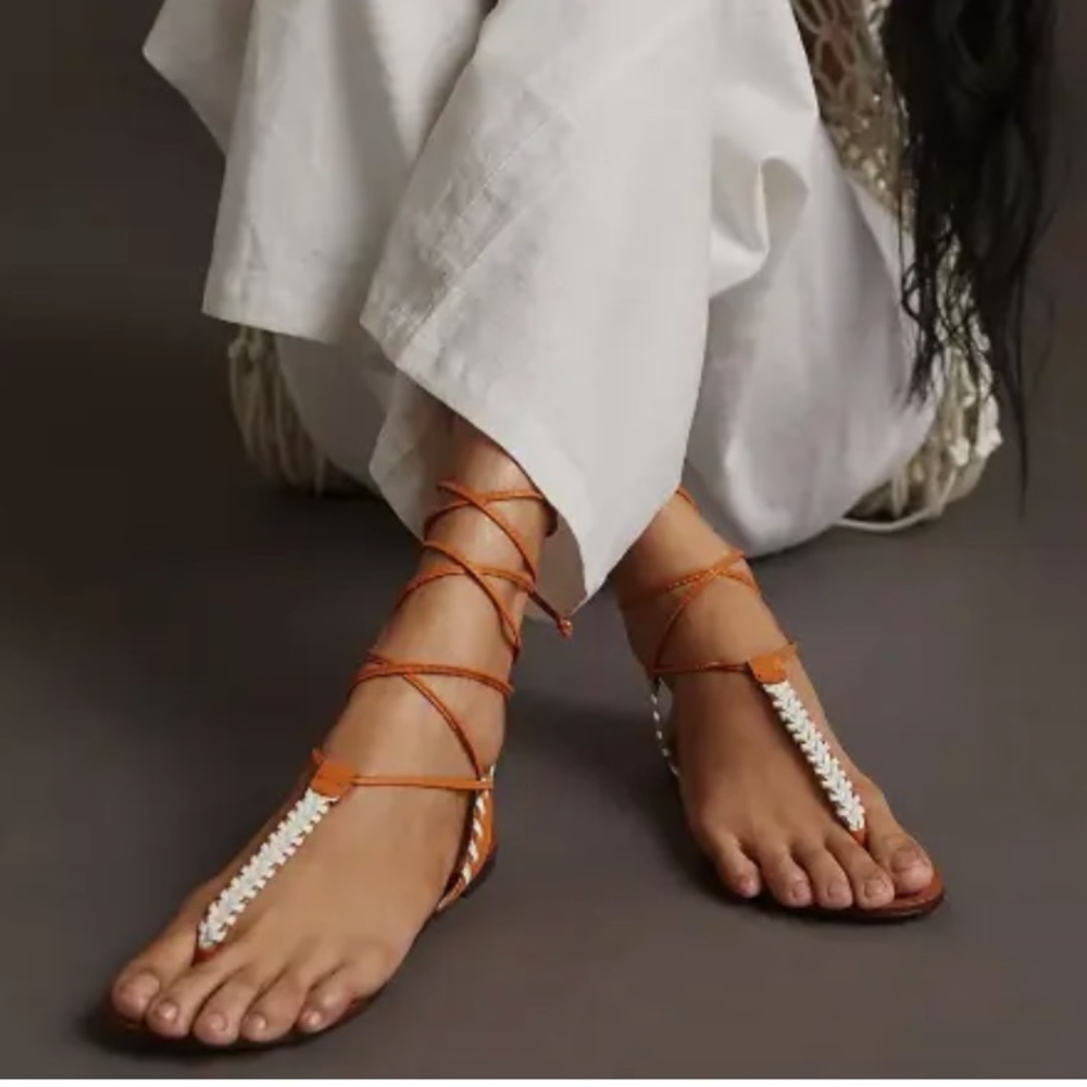 Anthropologie Tie Up Thong Sandals In Cedar EU 38/US 7